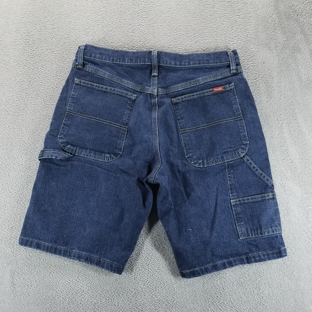 Wrangler Shorts Mens 33 Blue Denim Cargo Relaxed 10" Dark Wash Workwear Jorts